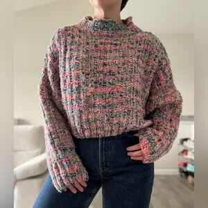 Free People Pink and Gray Knit “Confetti” Turtleneck Sweater